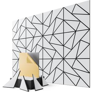 12-Pack Felt Acoustic Panels,12"x12"x0.4" Soundproof Wall Panels, Peel & Stick Sound Proof Foam Panels for Walls, Geometric Noise Reduction Panels for Home Office, Studio (White on Black)