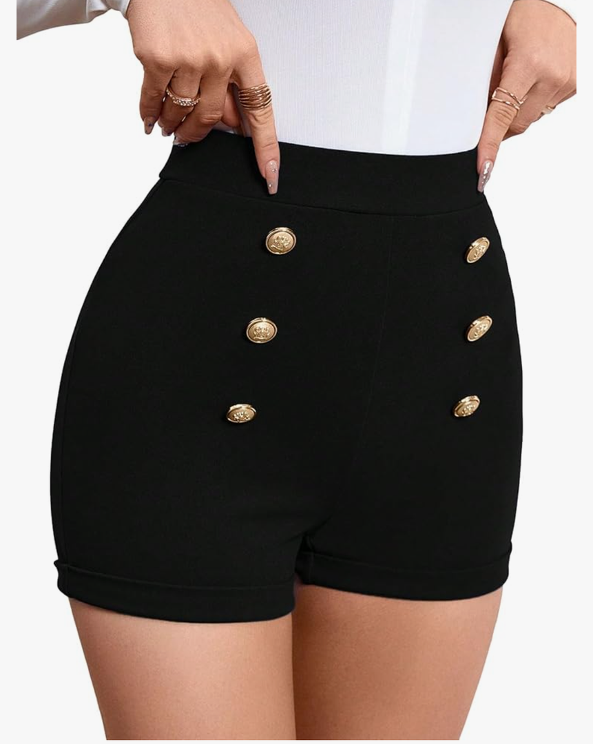 Floerns Women's Elegant High Waist Double Button Office Straight Leg Shorts, No Size Mark