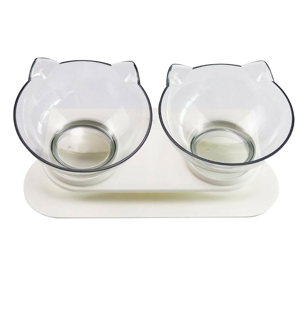 Dog Bowls, Cat Ears Shaped Dog Cat Feed Bowls 15° Tilt Design Anti-Slip Double Bowls Raised Stand Food Water Bowl Dog Feeder Pets Supplies