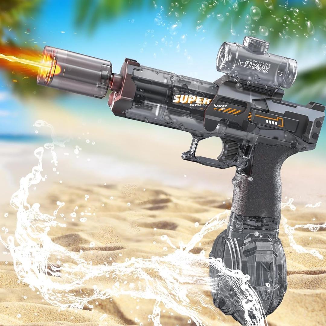 Electric Water Gun for Adults Kids, Automatic Squirt Gun with a Long Range of up to 26-30 Ft, LED Light Large Capacity IP7 Waterproof Fully Auto Water Gun (Dark)