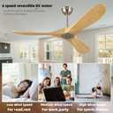 60 Inch Wood Ceiling Fan Without Light, Energy Saving DC Reversible Motor Ceiling Fan, Quiet and Strong Wind, Suitable for Living room, Dining room, Bedroom, Terrace(Brushed Nickel Wood)