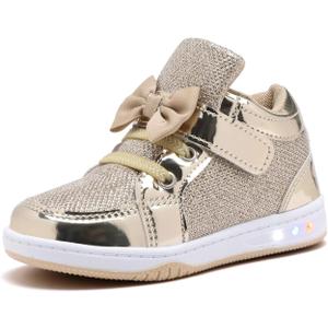Toddler Glitter Shoes Girl's Flashing Sneakers with Cute Bowknot (7 Toddler, Gold)