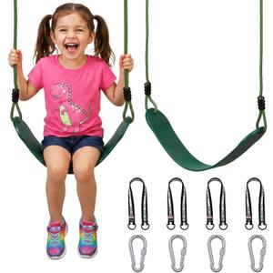 HeyZoo 2 Pack Heavy Duty Kids Swing Seat with 79" Adjustable Rope, 330 lbs Capacity Swing Set Accessories Replacement with 4 Carabiners and 4 Extra Hanging Straps, Outdoor Tree Playground Gifts, Green