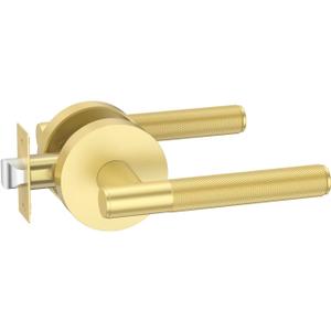 FILTA Gold Door Handles Interior Passage Round Door Handle Knobs Knurled Heavy Duty Keyless Door Lever Lock for Bedroom and Bathroom (1 Pack)