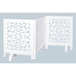 The Wooden Town Foldable Wooden Dog Gate - 54” Wide, 24” Tall, Free-Standing Pet Gate with 3 Panels & Support Feet - Indoor Dog Fence for Doorway, Stairs & Home – White Antique Finish