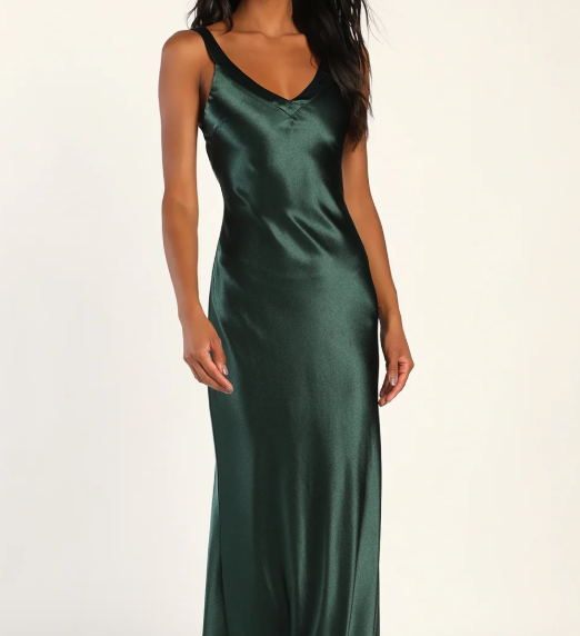 Lulus Perfectly Classy Emerald Green Satin Strappy Maxi Dress, Green, XXS