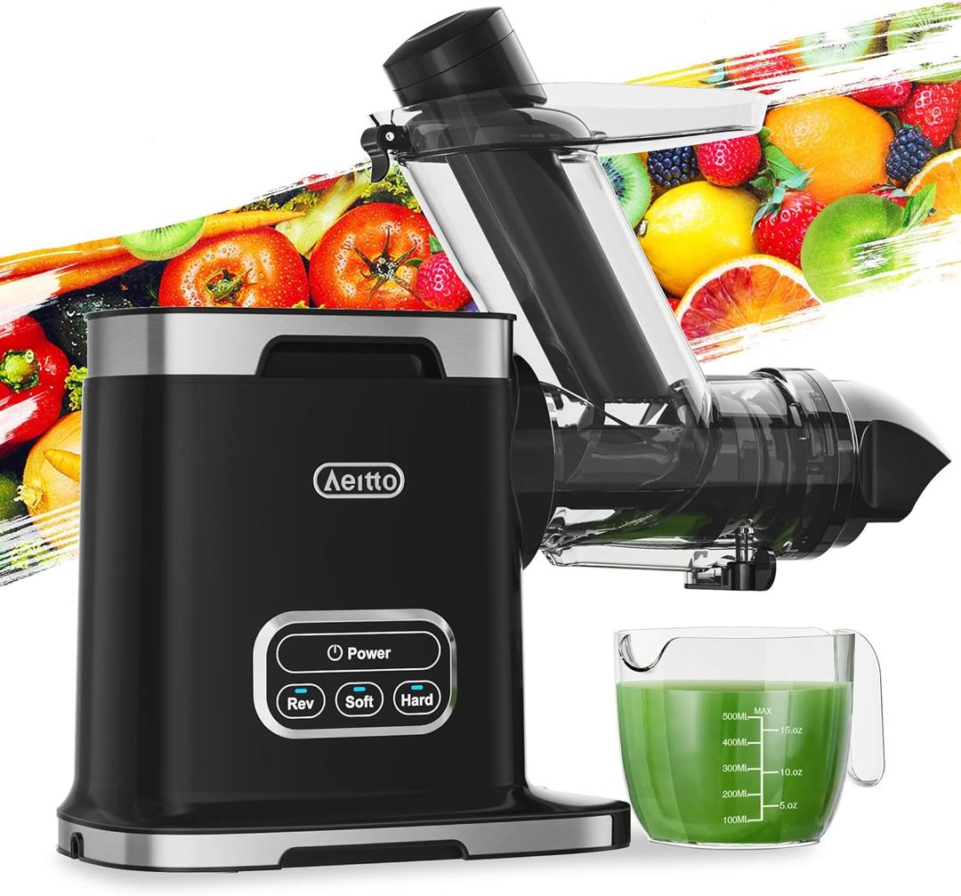 Aeitto Masticating Juicer with 3.6" Wide Chute, 2-Speed Modes & Reverse Function, Juicer Machines with Brush Easy to Clean for Fruit and Vegetable, Black