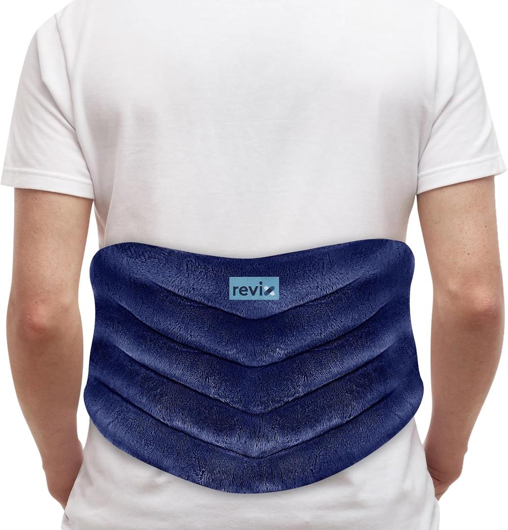 REVIX Microwavable Heating Pad for Back, Extra Large Microwave Heating Wrap for Waist, Stomach, and Shoulders, Moist Heat Therapy for Stress Relief, Adjustable, for Men and Women, Navy