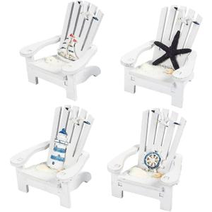 Juvale Set of 4 Mini Beach Chairs - Nautical Bathroom Accent & Beach Decor - Centerpiece for Coastal Decor - Dollhouse Accents & Ocean Wall Art - 3.75 x 3.75 x 4 in, Multicolor, Wood