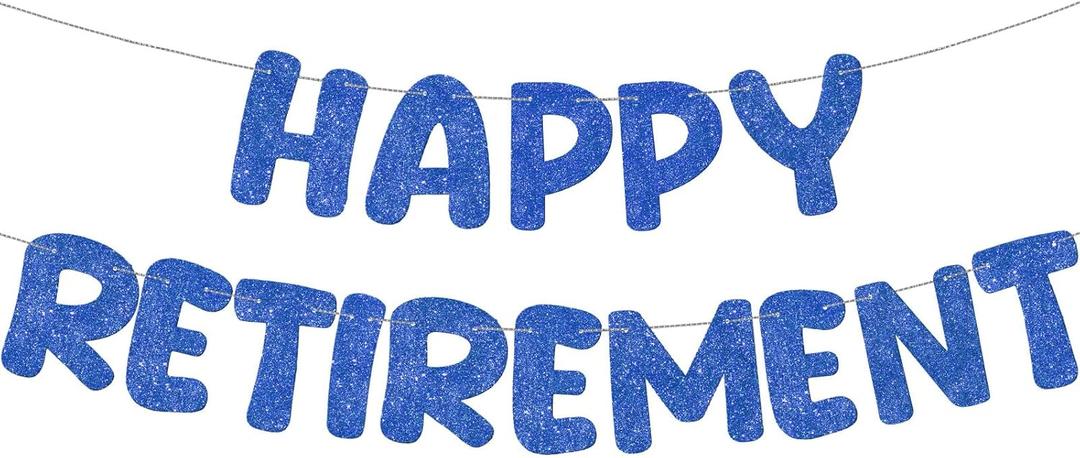 Fulmoon Pre Strung Happy Retirement Banner Glitter Retirement Sign Funny Official Retired Decor Party Decorations Supplies for Men Women Gifts (Navy Blue)