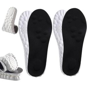 Insoles for Men Women,4D Breathable Memory Foam Cloud Massage Insoles, Enhanced Arch Support & Cushioned Comfort,Relief Foot Pain,Fits All Shoe Types(2 Pairs-Black, Men 8-9/Women 10-11)
