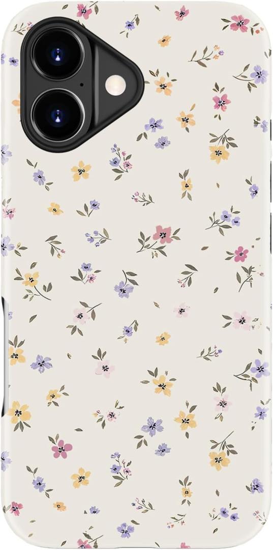DorisMax for iPhone 17 Case - Wireless Charging Compatible - Dual-Layer Hard Shell + Silicone Cover - Shockproof Protective Phone Case with Stylish Designs for Women - Tiny Purple Yellow Flower