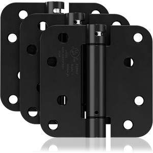 3 Pack Self Closing Door Hinges, 4 Inch Spring Loaded Door Hinges for Garage, Front, Back Door, Left/Right Hand, Adjustable Tension, 5/8'' Radius Corners, UL Listed, Black
