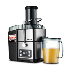 Gourmia 6 Speed Digital Juice Extractor -Extra-Wide Chute, Pulse Mode, Self-Clean Cycle, 36 oz Pitcher, Pulp Container & Cleaning Brush, Stainless Steel