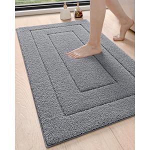DEXI Bathroom Rug 43x24, Non Slip Washable Bath Mat for Shower Floor, Extra Large Absorbent Soft Bathmat with Rubber Backing, Quick Dry Microfiber Carpet, Grey