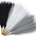Serwalin Pampas Grass Decor Black Pampas Grass Decor, 45 cm 12 Pcs Faux Pampas Grass Modern Home Decor, Faux Pampas Grass White Grey Party Gothic Room Decor, Pampas Grass Bouquet Vase Filling