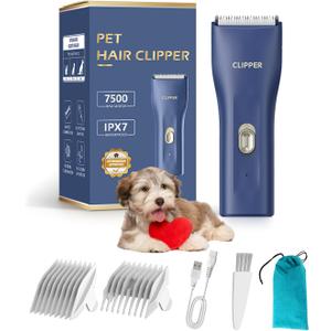 Dog Cat Home Hair Waterproof Clipper Wireless Dog Trimmer for Grooming,Blue,TS006