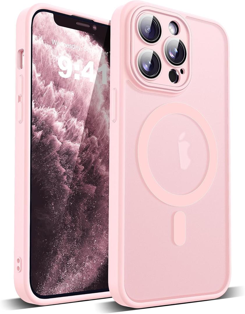 Compatible with iPhone 11 Pro Case with Built-in Camera Lens Protectors Translucent Magnetic 11 Pro Phone Case 5.8" [Compatible with Mag-Safe][Great Grip Feeling], Pink