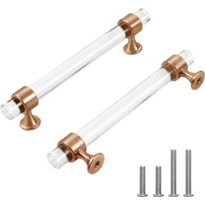6 Pack Champagne Bronze Cabinet Pulls 5 Inch(128mm) Hole Center Crystal Glass Drawer Pulls Kitchen Cabinet Hardware Cabinet Handles for Bathroom Dressers Cupboard Drawers