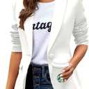 Womens Casual Blazers Long Sleeve Lapel Button Slim Work Office Blazer Jacket (Large, White)