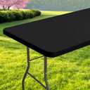 Rectangle Table Cloth, Waterproof Elastic Fitted Tablecloth for 5 Foot Folding Tables, Washable Polyester Tablecloths for Picnic, Camping, Outdoor (Black, 30"x60")