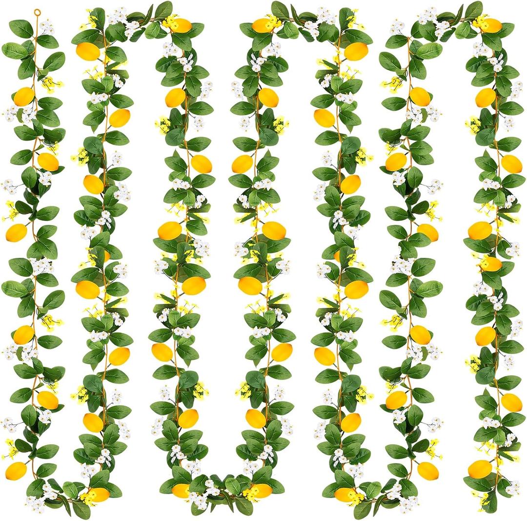 4 Pcs Artificial Lemon Flower Garland Vine, 28 Ft Fake Yellow Lemon Vines Silk Flowers Hanging Floral Garlands Decoration for Room Wall, Flower Themed Party, Wedding Supplies