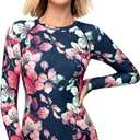 AXESEA Womens Long Sleeve Rash Guard UV UPF 50+ Sun Protection Printed Zipper Surfing One Piece Swimsuit Bathing Suit Size 2