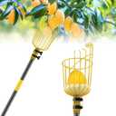 Fruit Picker Pole with Basket,8FT Long Heavy Duty Mango Picker Tool with Adjustable Fruits Picking Pole, Fruits Picking Grabber for Lemon,Apple,Almonds,Avocados (96")