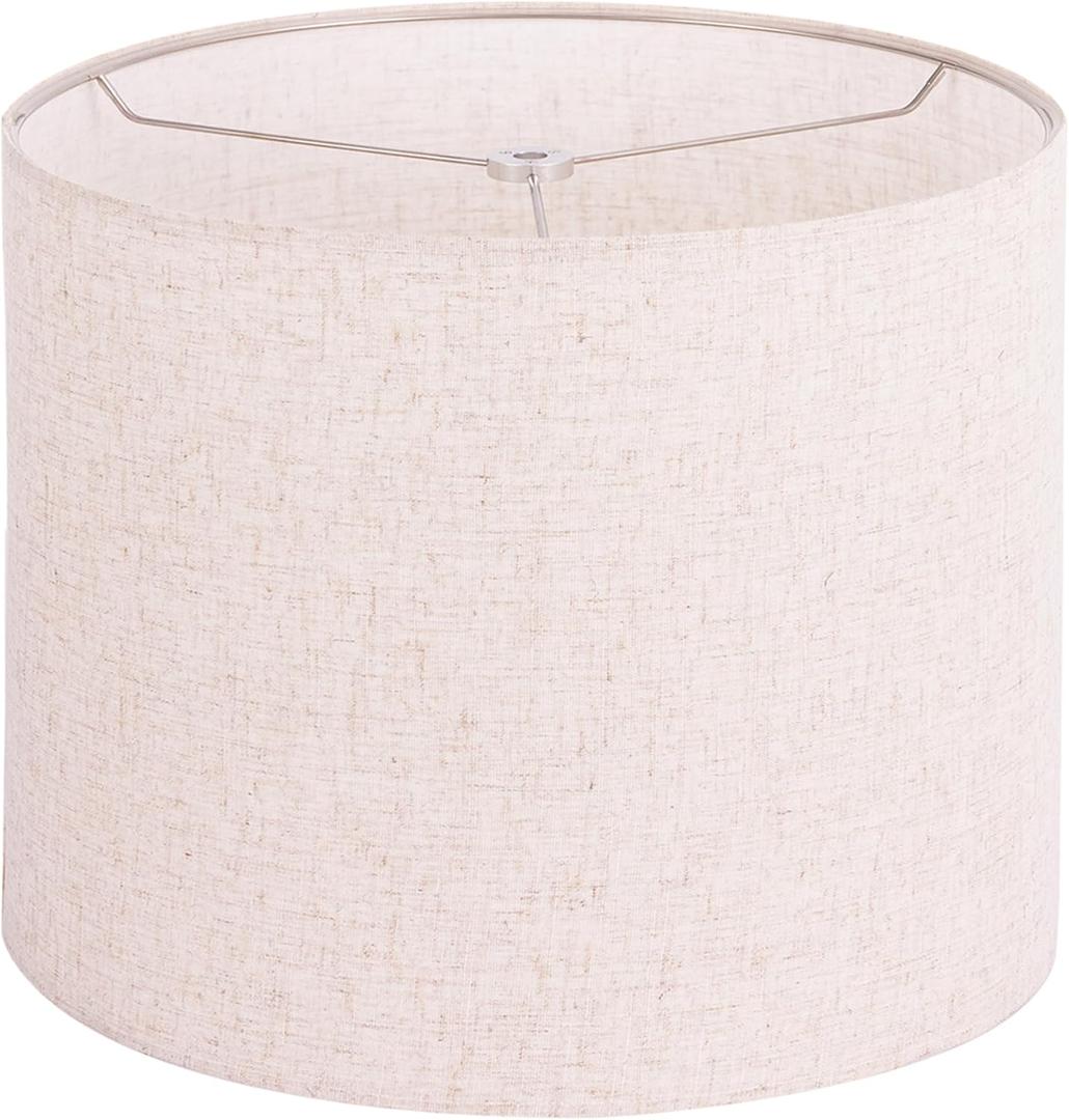 Wellmet 16"x16"x12" Assembly Required Lampshade for Table Lamp, Bedside Lamp, Floor Lamp, Fabric Drum Lampshade Classic Modern Style, Spider Fitter, Linen