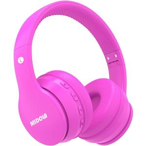 MIDOLA Kids Headphones Bluetooth 5.4 Wireless 68H Play Time Volume Limit 85/94dB Over-Ear Foldable Headset,Type-C Fast Charging, Wired Aux Mic for Toddler Child Pad Tablet Rose Red