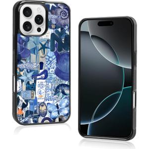 Cute Trendy Blue Coquette Collage Aesthetic Phone Case for iPhone 16 Pro Max Case for Teen Girls Women Kids Girls - 6.9Inch