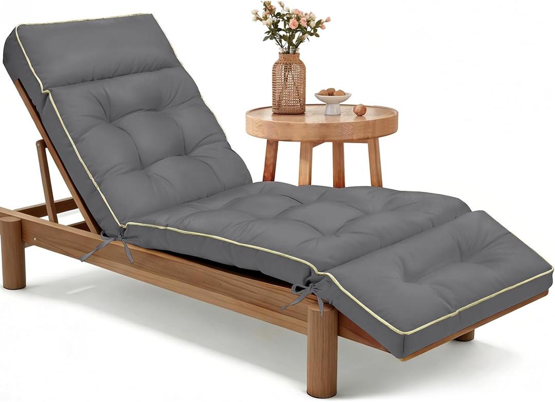 MAGIC ELEPHANT Chaise Lounge Cushion Outdoor, Memory Foam Replacement Patio Pool Lounge Chair Cushion with Ties for Outdoor Furniture, 74 x 22 x 4 Inch (Gray)