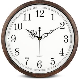Bernhard Products Wall Clock 12 Inch Silent Non Ticking Movement Quality Quartz Battery Operated Round Easy to Read Decorative Brown Home/Kitchen/Office/Bedroom/Classroom/School Clocks, Black Numbers (Classic)