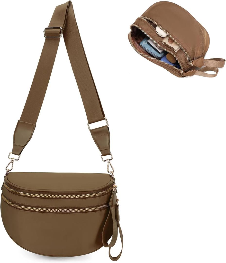 Checkered Crossbody Bum Bags for Women, Nylon Sling Bags with Shoulder Strap, Large Capacity Checkered Purse Bag