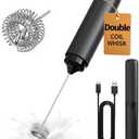 CIRCLE JOY Rechargeable Milk Frother Hanheld, Dual Coil Whisk Head Electric Coffee Frother, Portable Hand Frother Wand Drink Mixer for Matcha Lattes Cappuccino, Kitchen Gifts, Black
