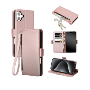 COBEAR for iPhone 17 Case Wallet, Pu Leather Flip Phone Case with Wrist Strap, Zipper Pocket, Kickstand, Women Men Phone Wallet Case with Card Holder for iPhone 17,Rose Gold