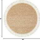 Collive Hand Woven Round Area Rug Soft Cotton Machine Washable Carpet 4ft Farmhouse Rugs with Tassels, Tan/Cream Circle Rugs for Bedroom Living Room Dining Room Table Office