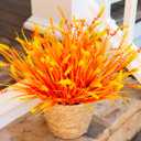 Artificial Fall Fake Outdoor Plants Flowers for Autumn Decoration,10 Bundles Faux Plastic Tall Monkey Grass Greenery UV Resistant Realistic for Home Outside Planter Window Porch Patio Garden (Orange)