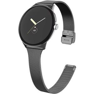 FitTurn Slim Metal Bands for Google Pixel Watch 4 3 41mm/2 1 Band Women Men, Grids Thin Stainless Steel Mesh Loop Snap Clasp Strap Replacement for Pixel Watch 4 3 41mm Fitness & Health Tracker