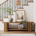 LITTLE TREE Wood Entryway Bench, 63" End of Bed Bench with Storage Shelf, Farmhouse Extra Long Shoe Bench for Entryway, Dining Room, Hallway, Living Room, Bedroom, Double-Reinforced Legs, Brown