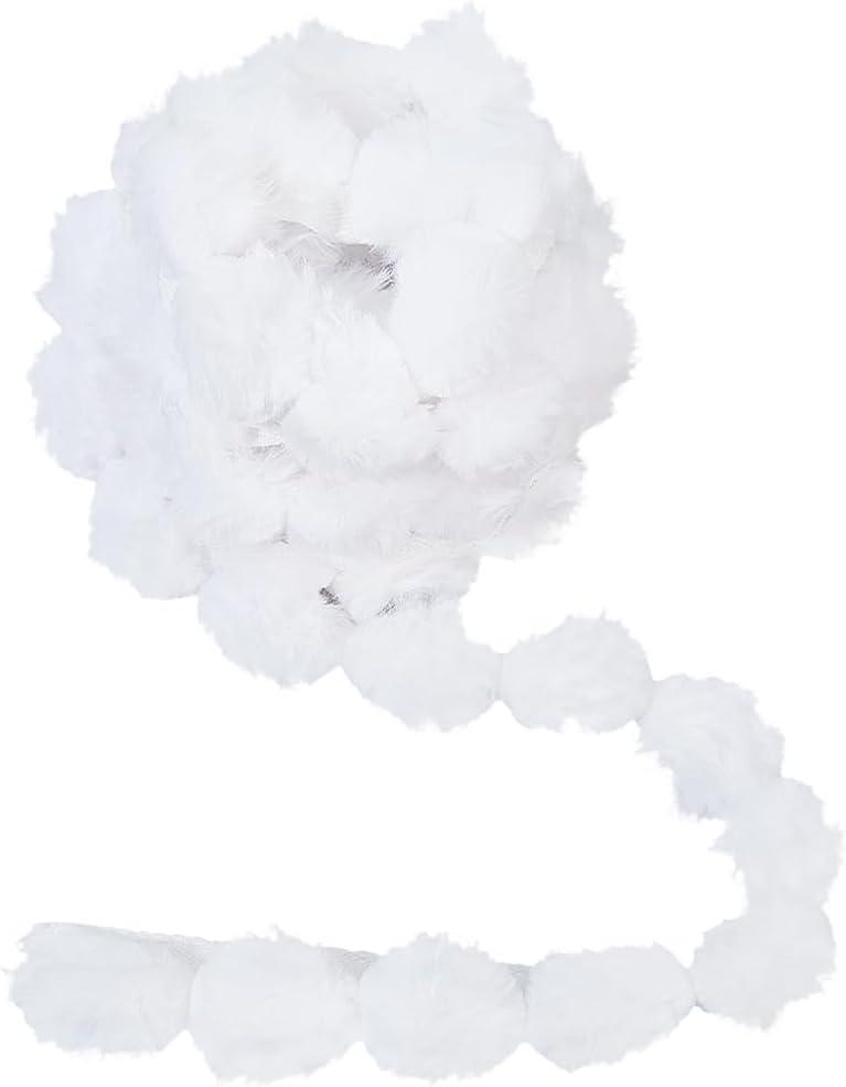 GORGECRAFT 5m*30mm Fuzzy Pom Pom Wired Trim Ribbon Lace White Christmas Faux Fur Pompom Ball Ball Plush Ball DIY Craft Sewing Trim Boho Ribbons for Curtains Home Wedding Party Decoration