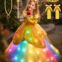 Princess Dress, Light Up Girls Halloween Costume for Toddler Kid Fairy Dress Up Clothes for Birthday Party, Yellow (8-9 Years)