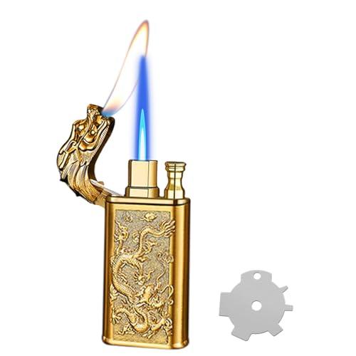 Torch Lighter, Relief Dragon Design Magic Dual Flame Lighter with Adjusting Flame Tool, Creative Windproof Lighter, Cool Jet Flame Butane Lighter, Refillable Butane Lighter for Outdoor Indoor