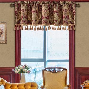 Loom and Mill Luxury Damask Valances for Windows, Thick Chenille Jacquard Window Curtain Valance with Handmade Multi-Tassels, Rod Pocket Blackout Short Curtain 1 Panel, 54 x 18, Red Brown