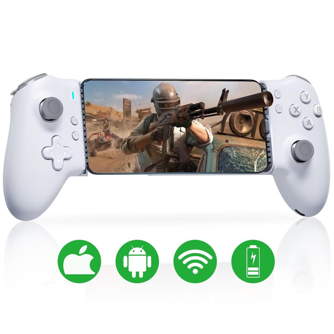ATUTEN Phone Game Controller Android, Mobile Gaming Controller for iphone 16/15 Stream Pc/Xbox/Ps5 Games on Mobile Phone, Dual Hall Linear Trigger, Stretch Panel Straight, Through Charging Capability