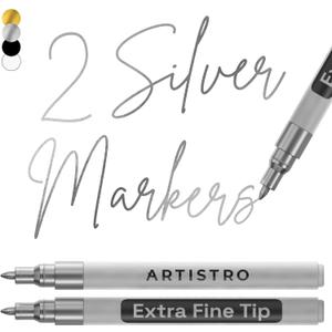 ARTISTRO 2 Silver Acrylic Paint Markers - 0.7mm Extra Fine-Tip Metallic Paint Pens - Perfect for Crafting, Art Projects, & More