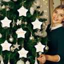 Beeveer 20 Sets Christmas Ornaments for Coworker Star Shaped Ceramic Ornaments Double Sided Printing Inspirational Xmas Tree Hanging Ornaments with Gifts Box Ribbon Raffia for Staff Thank You Gifts