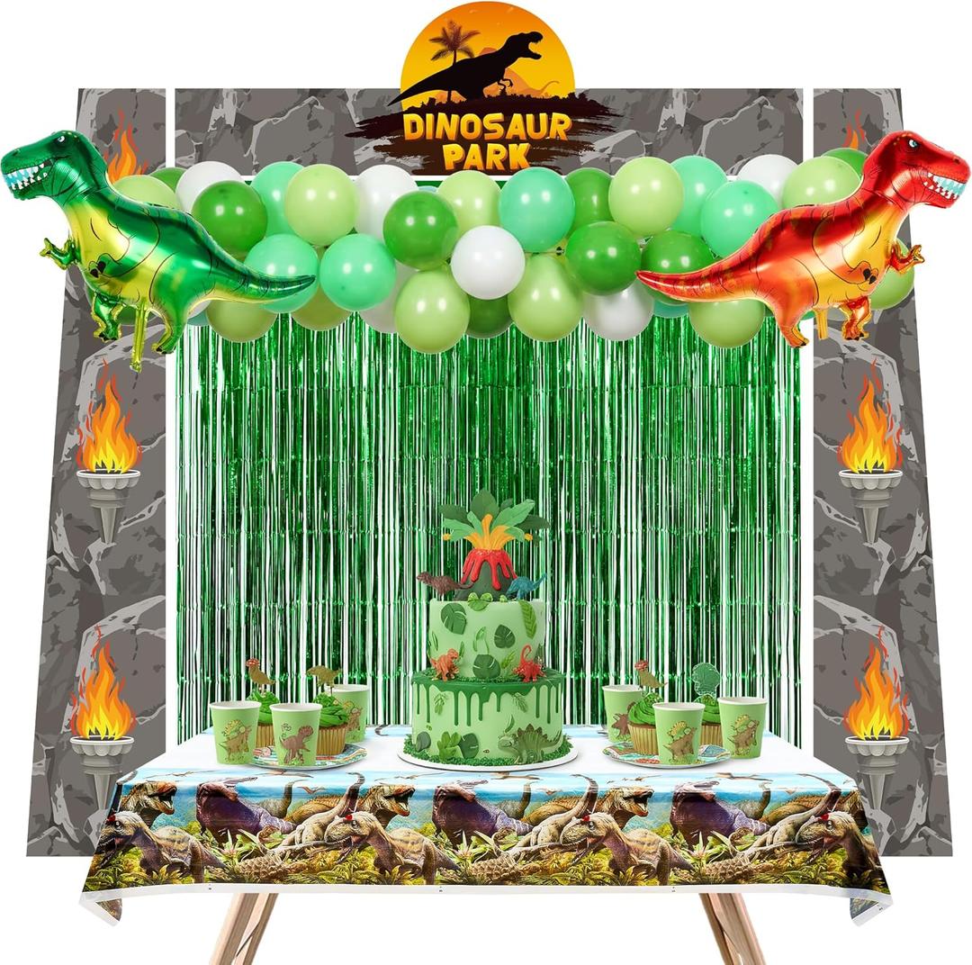 88PCS Dinosaur Birthday Party Decorations Kit  Jungle Safari Party Supplies with Door Banner, Backdrop, Balloons & Tablecloth  Easy Setup Dino Theme Party Decor