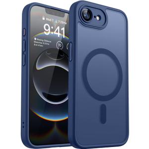 CANSHN Magnetic for iPhone 16e Case, Upgraded [Full Camera Protection] [Compatible with Magsafe] [Translucent Matte] Shockproof Protective Phone Case for iPhone 16e - Deep Blue