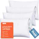 Ultra Soft Pillow Protectors with Zipper Standard Size - Set of 4 Breathable Pillow Covers - 100% Protection Against Stains, Dust & Dirt - Machine Washable (White)